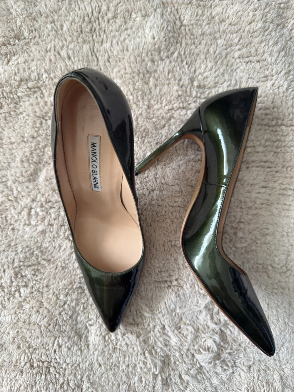 Manolo Blahnik Dark Green Patent Pointed-Toe Pumps